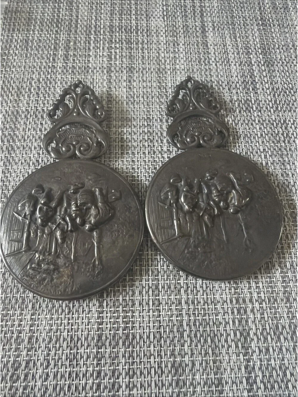 2 Vintage Hans Jensen Pocket Mirror Repousse Denmark Antiqued Silver Tone